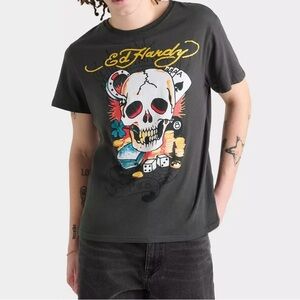 ED HARDY Ace Skull Men's Charcoal Gray T-shirt